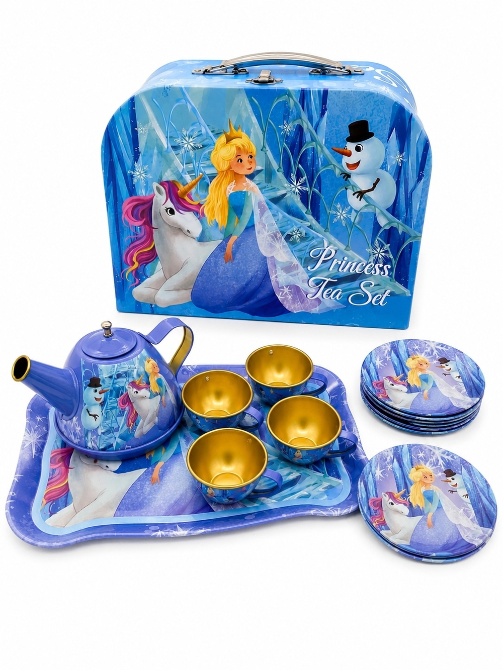 Princess Tea Set 13-Piece Metal Tea Party Set with Carry Case Blue